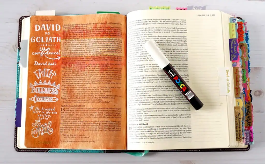 Bible journaling on 1 Samual 17 - David vs. Goliath