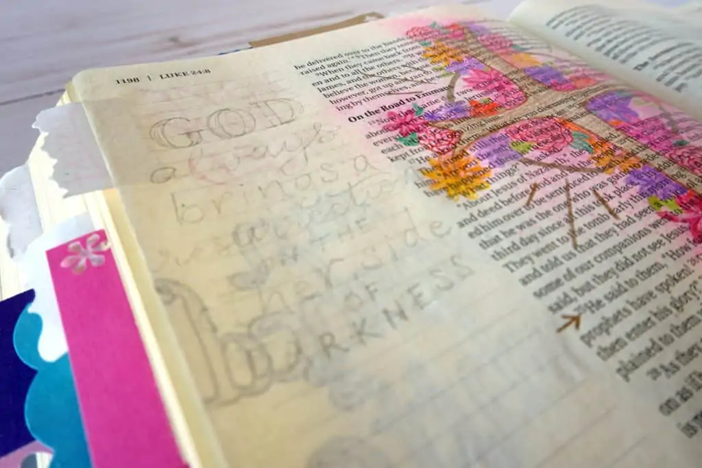 Bible journaling with colored pencils