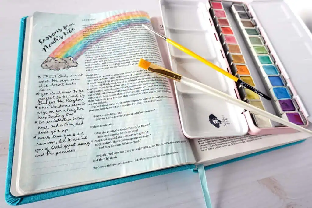Bible journaling about Noah's Ark - watercolor rainbow tutorial
