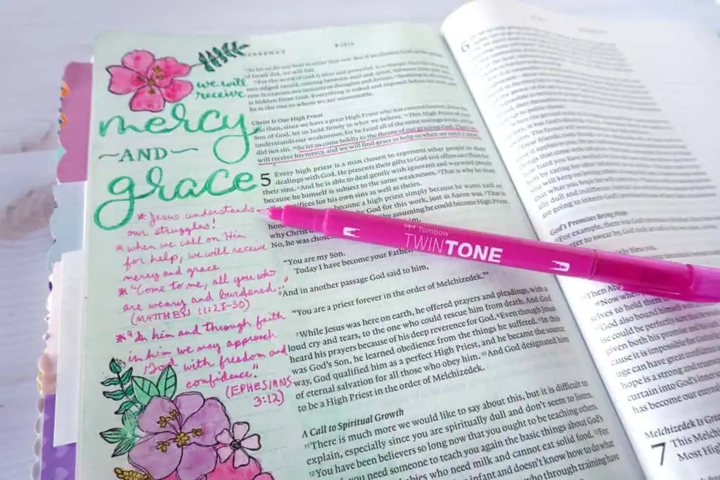 Bible journaling on Hebrews 4:16 - God's mercy and grace