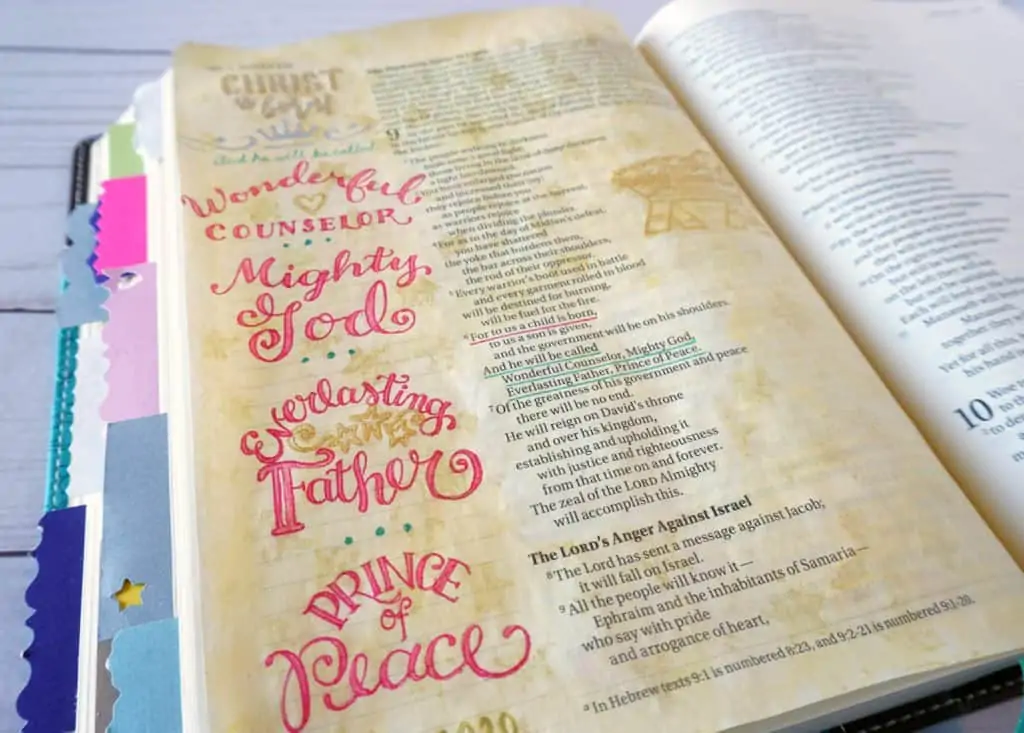 Christmas Bible journaling - Isaiah 9:6