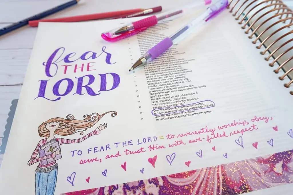 Proverbs 31 Bible journaling page - fear the Lord