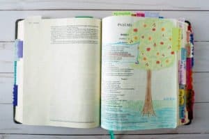 Bible journaling with colored pencils - Psalm 1:2-3