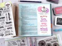 Romans 12:12 Bible journaling page with supplies