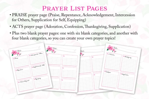 Cherry Blossom Prayer Journal - prayer list pages