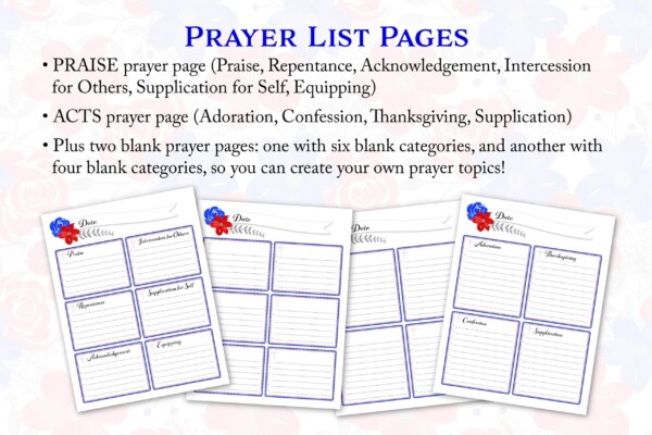 Patriotic Floral Prayer Journal - prayer list pages